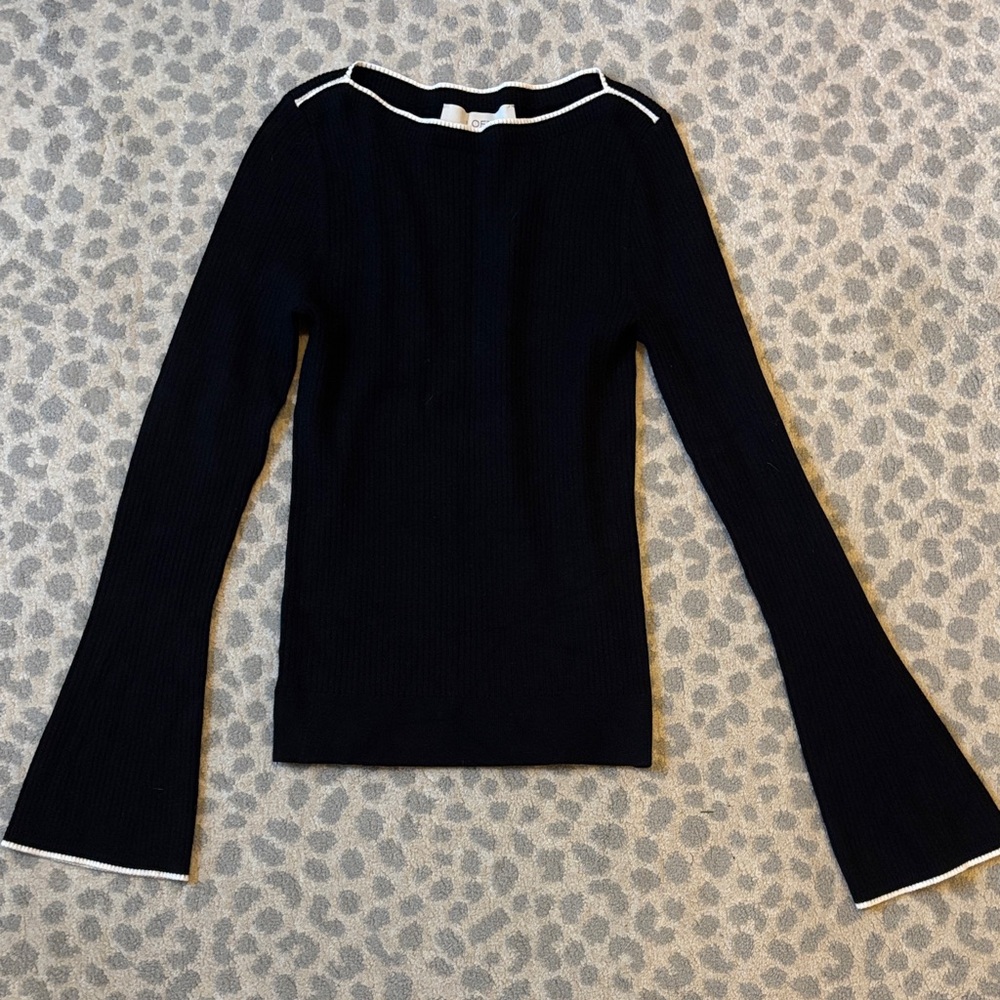 LOFT Black Long Sleeve Top with White Trim